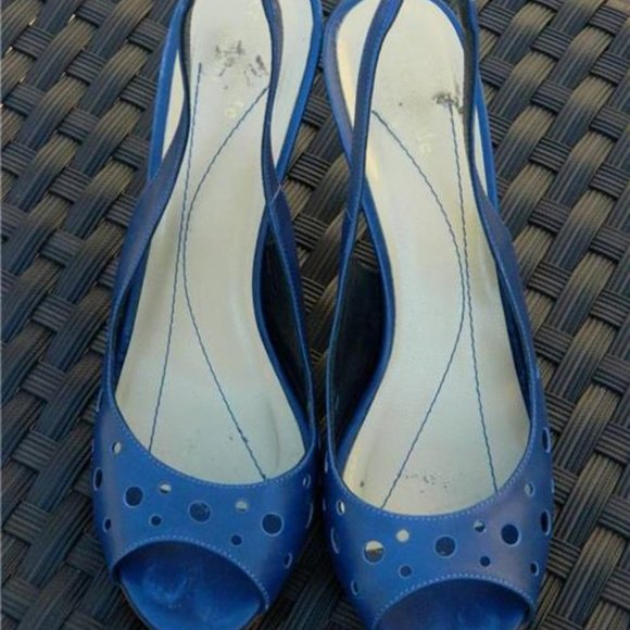 Kate Spade Blue Leather Peep Toe Sling Back High Heel Classic Shoes/Pumps Size 8 - Picture 5 of 10